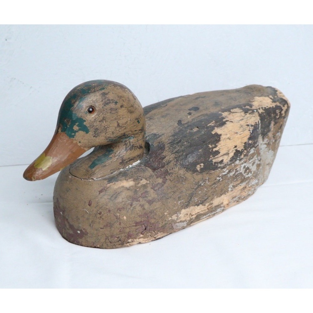 Antique Duck Hunting Decoy Mallard Drake Used Maker Unknown